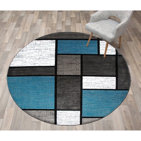 World Rug Gallery Contemporary Modern Boxes Design Soft Area Rug 6'6'' Round Blue Gray 106BLUE6RND